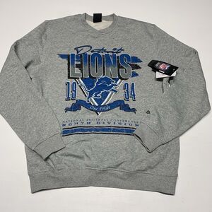 NWT Detroit Lions New Era Gray Oversized Throwback Mineral Wash Sweatshirt Sz L